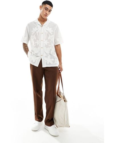 ASOS Premium Short Sleeve Mesh Revere Shirt With Embroidery - White