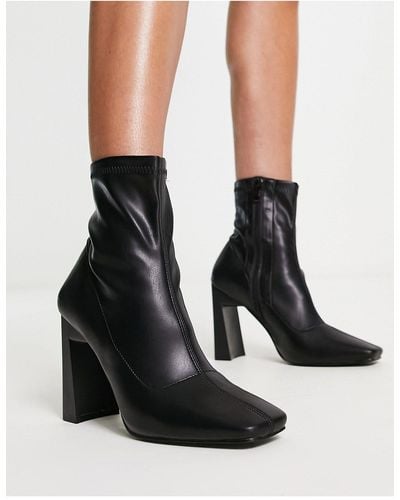 Public Desire True Square Toe Heeled Ankle Boots - Black