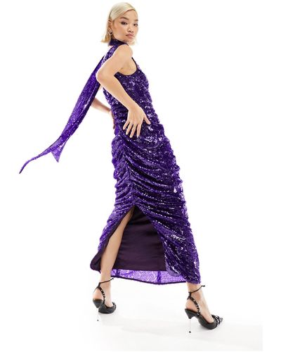 Labelrail X Dyspnea Drape Detail Sequin Maxi Dress - Purple