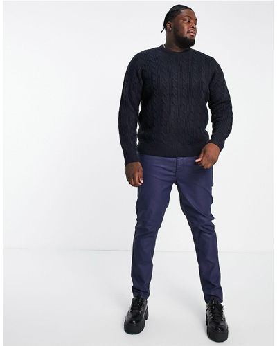 French Connection Plus Wool Mix Cable Crew Neck Jumper - Blue