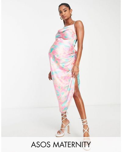 ASOS Asos Design Maternity Ruched Slip Midi Beach Dress - Multicolor