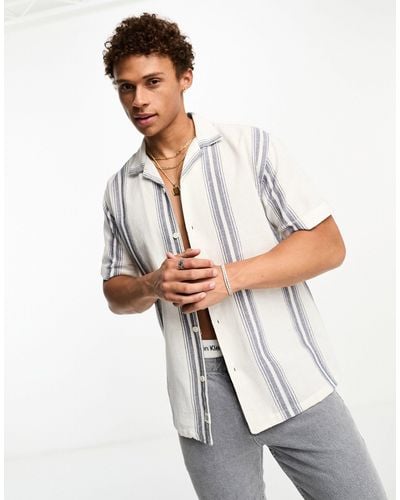 Pull&Bear Striped Short Sleeve Shirt - White