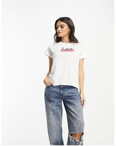 Lee Jeans T-shirt crema con logo - Blu