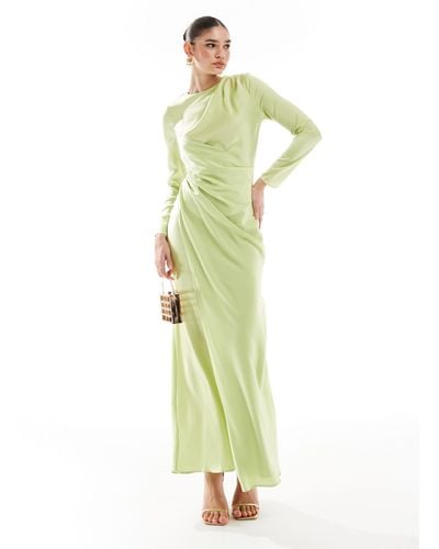 ASOS Satin Drape Detail Maxi Dress - Green