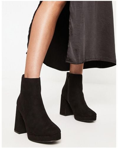 New Look Suedette Platform Heeled Boots With Square Toe - Black