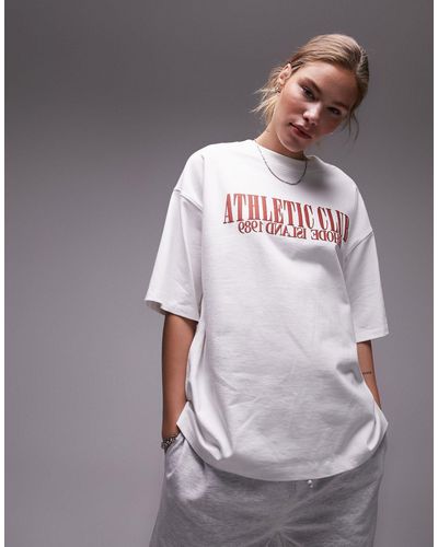 TOPSHOP T-shirt oversize bianca con spalle scese e grafica "athletic club" - Grigio