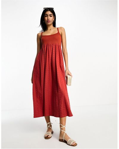 ASOS Broderie And Knit Mix Strappy Midi Dress - Red
