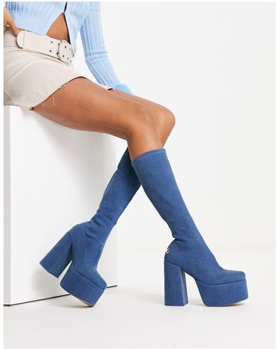 Nokwol Emmie - bottes hauteur genou en jean à plateforme - Bleu