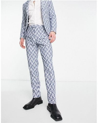 Twisted Tailor Steroetzle Jacquard Slim Suit Trousers - White
