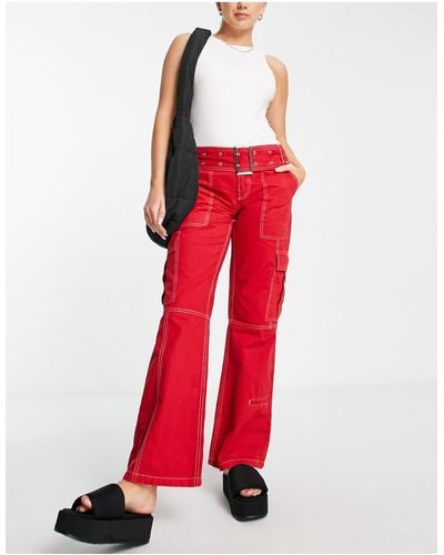 ASOS Belted Combat Flare Trouser - Red
