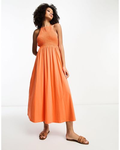ASOS Halter Midaxi Dress With Shirred Bodice - Orange