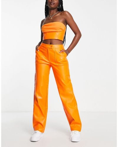 NA-KD X elin warnqvist - pantalon large imitation cuir - Orange