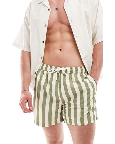 New Look Tom - pantaloncini da bagno chiaro a righe - Bianco