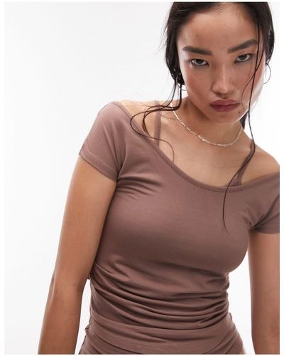 TOPSHOP Premium Double Layer Short Sleeve Top - Brown