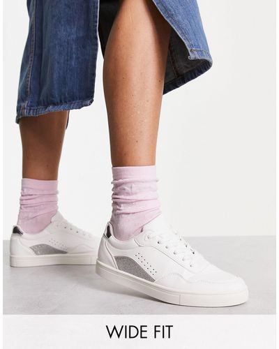 London Rebel London rebel wide fit - sneakers stringate a pianta larga con pannelli color - Bianco