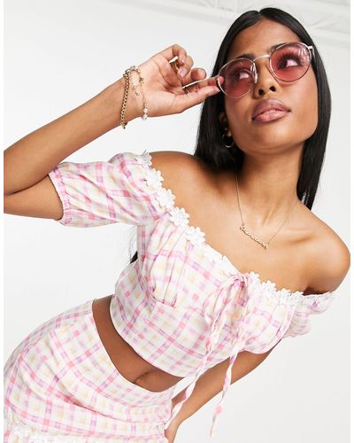 Collective The Label Off Shoulder Crop Top Co-ord - Purple
