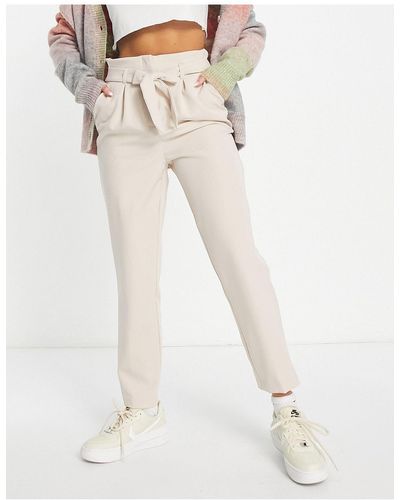 New Look Paperbag Tie Waist Straight Leg Trousers - White