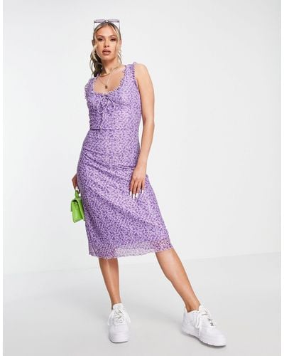 Motel 90s Frill Bust Midi Dress - Purple