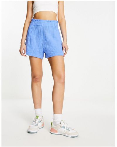 Monki High Waisted Pull On Shorts - Blue