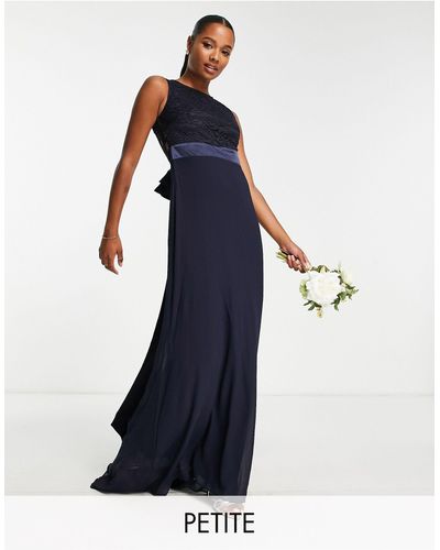 TFNC London Bridesmaids Chiffon Maxi Dress With Lace Scalloped Back - Blue