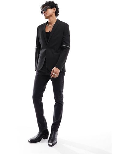 ASOS Skinny Blazer With Detachable Zip Sleeves - Black