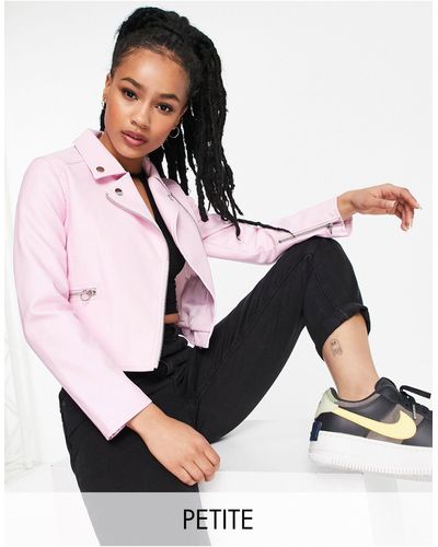 Miss Selfridge Petite - Imitatieleren Bikerjack - Roze