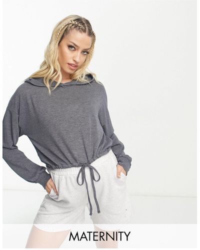Mama.licious Maternity Long Sleeve Jersey Cropped Hoodie - Grey