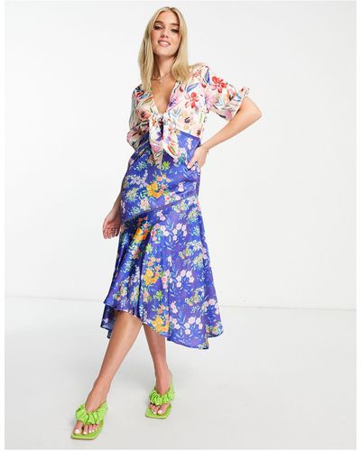 Hope & Ivy Tie Front Midi Tea Dress - Multicolour
