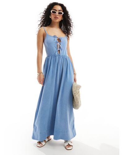 ASOS Cami With Tie Front Bodice Full Skirt Midi Dress - Blue
