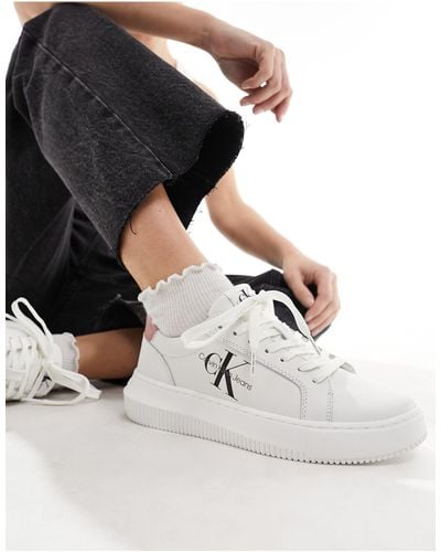 Calvin Klein – mehrfarbige cupsole-sneaker aus leder mit monogramm - Weiß