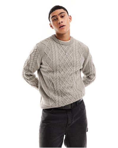 River Island Cable Crew Sweater - Gray