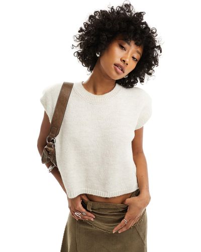 ASOS Knitted Tank Top With Shoulder Pads - White