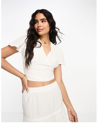 Pimkie Puff Sleeve Cropped Blouse - White