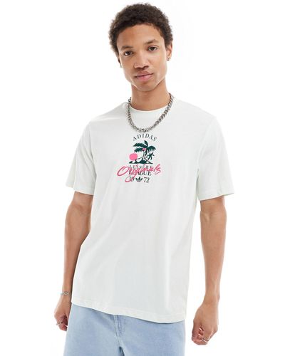 adidas Originals Camiseta verde salvia con estampado gráfico resort - Blanco