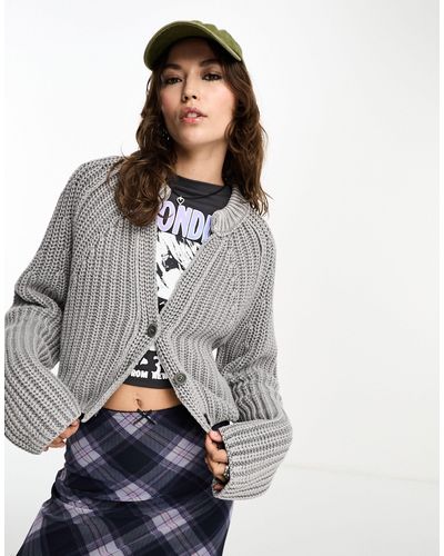 Free People Cable Knit Chunky Cropped Cardigan - Grey