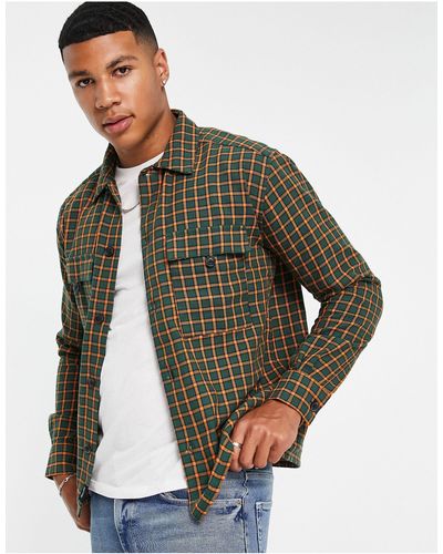 Only & Sons Oversized Check Shirt With Chest Pockets - Green