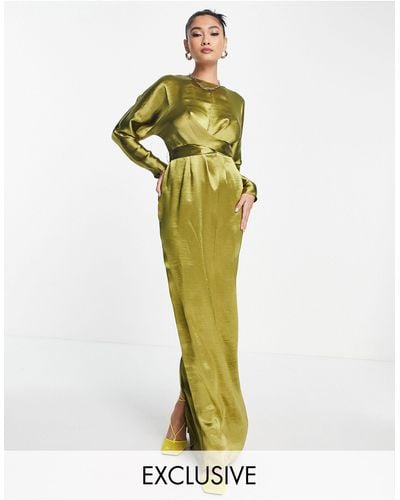 ASOS Maxi Dress With Batwing Sleeve And Wrap Waist - Green