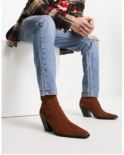 ASOS Heeled Chelsea Boots With Angled Heel - Blue