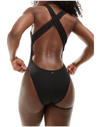 Nike Elevated Essentials Crossback Crinkle Swimsuit - Brown