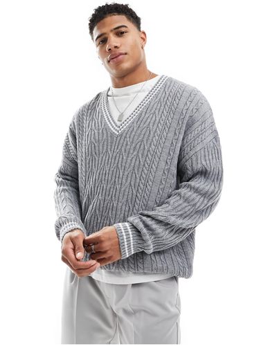 ASOS Oversized Cable Knit Cricket Jumper - Grey