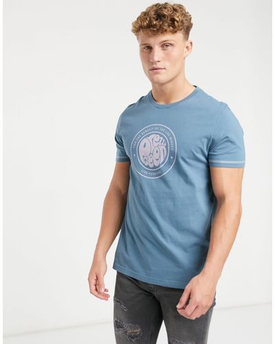 Pretty Green T-shirt con logo e scritta "like minded" - Blu