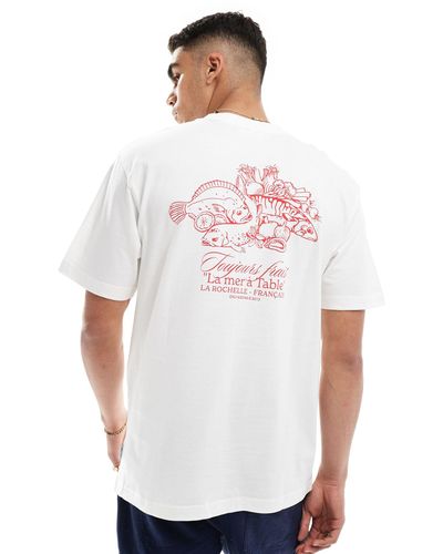 Only & Sons T-shirt vestibilità comoda sporco con stampa "toujours frais" sul retro - Bianco