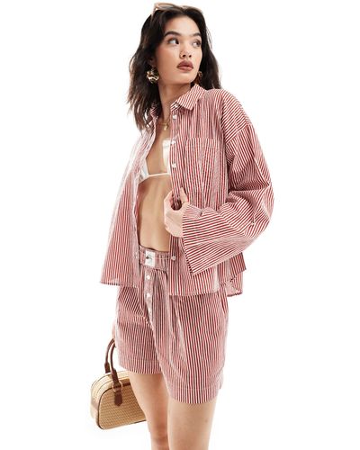 Pieces Oversized Stripe Shirt Co-ord - Pink
