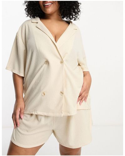 Loungeable Curve Boxy Pajama Shirt And Runner Short Set - Natural
