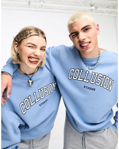 Collusion Unisex - Oversized Sweatshirt Met Varsity-print - Blauw