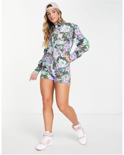 ASOS Twill Floral Long Sleeve Playsuit - Multicolour