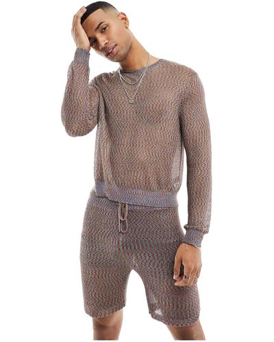 ASOS Knitted Metallic Mesh Long Sleeve Sweater - Multicolour