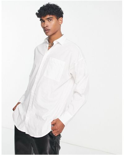 ADPT Oversized Cotton Poplin Shirt With Pocket - White