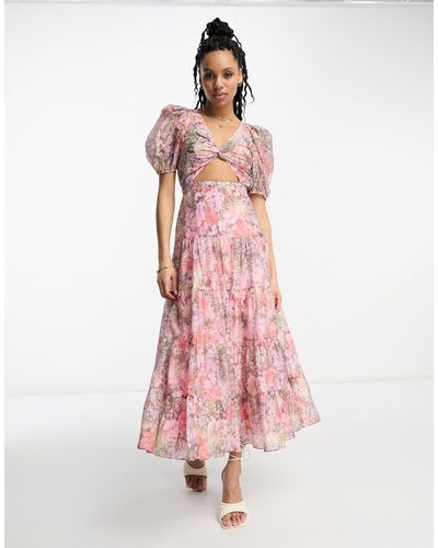 & Other Stories Exclusive Cut-out Tiered Midaxi Dress - Pink