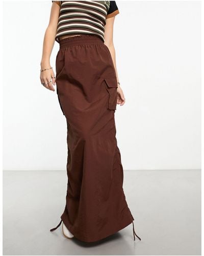 Something New X Gorpecore Squad Ruched Side Cargo Maxi Skirt - Brown